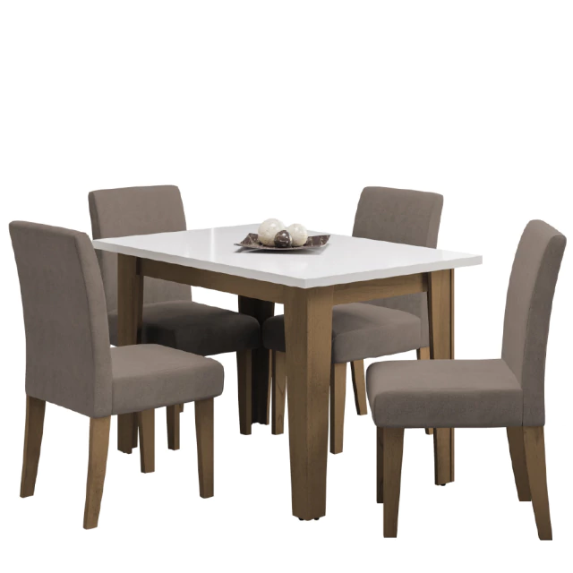 Conjunto de Mesa Sala de Jantar Miami com 4 Cadeiras Trieste Suede 1,20m Cedro