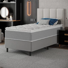 Cama Box Solteiro Molas Ensacadas Pillow Top 88x188x25cm Martino Cinza Umaflex — foto 2