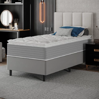 Cama Box Solteiro Molas Ensacadas Pillow Top 88x188x25cm Martino Cinza Umaflex