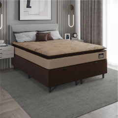 Cama Box Baú Casal Queen Colchão Espuma D33 Pillow Top Van Gogh 158x198x70cm Suede Marrom Hellen — foto 2