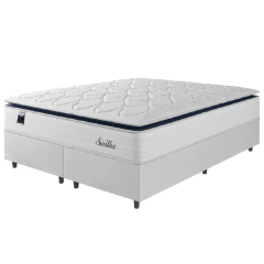 Cama Box Casal King Colchão Molas Ensacadas Com Pillow Sevilha 193x203x71cm Branco/Cinza Hellen — foto 1