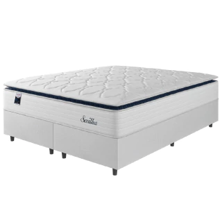 Cama Box Casal King Colchão Molas Ensacadas Com Pillow Sevilha 193x203x71cm Branco/Cinza Hellen