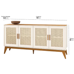 Balcão Buffet Aparador Retrô 4 Portas Rattan Andorra Madeirado / Off White EDN — foto 4