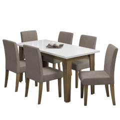 Conjunto de Mesa Sala de Jantar Miami com 6 Cadeiras Trieste Suede 1,60m Cedro — foto 1