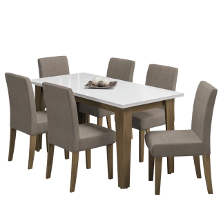 Conjunto de Mesa Sala de Jantar Miami com 6 Cadeiras Trieste Suede 1,60m Cedro