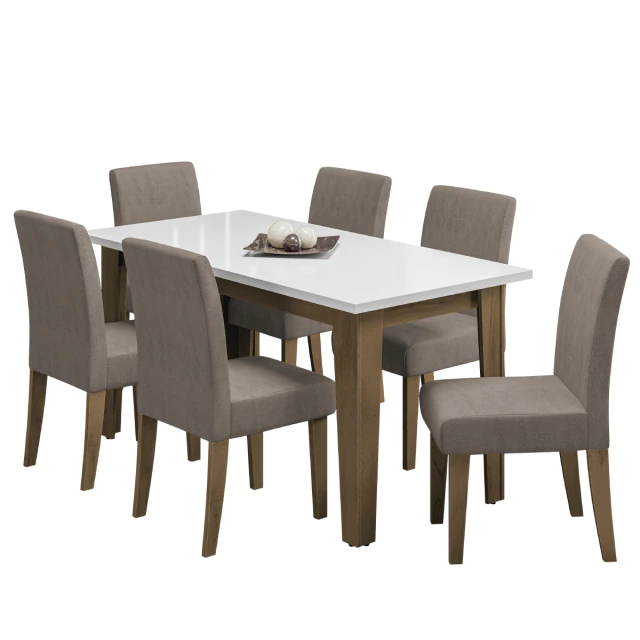 Conjunto de Mesa Sala de Jantar Miami com 6 Cadeiras Trieste Suede 1,60m Cedro