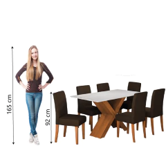 Conjunto de Mesa Sala de Jantar Tampo com Vidro 1,60m Grécia 6 Cadeiras Trieste Dobuê — foto 12