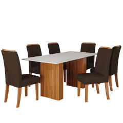 Conjunto de Mesa Sala de Jantar Ripada Tampo com Vidro Santiago 1,80m 6 Cadeiras Grécia Dobuê — foto 9