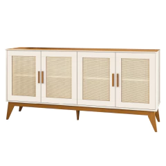 Balcão Buffet Aparador Retrô 4 Portas Rattan Andorra Madeirado / Off White EDN — foto 1