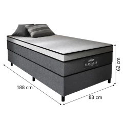 Cama Box Solteiro Colchão Gazin Maximus Molas Ensacadas 88x188x62cm Linho Grafite / Preto — foto 3