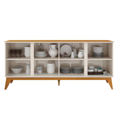 Balcão Buffet Aparador Retrô 4 Portas Rattan Andorra Madeirado / Off White EDN — foto 3