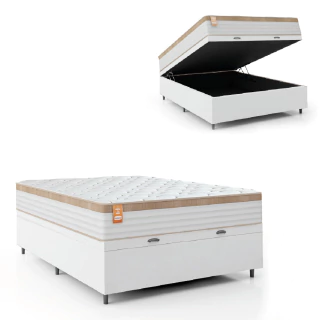 Cama Box Baú Colchão Casal Molas Ensacadas Real 138x188x68cm Linho Inducol