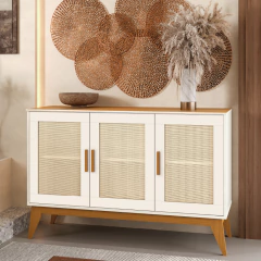 Balcão Buffet Aparador Retrô 3 Portas Rattan Andorra Madeirado / Off White EDN — foto 2