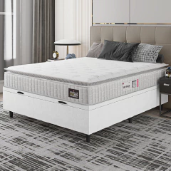 Cama Box Baú Casal Colchão Espuma D33 Pillow Top Van Gogh 138x188x65cm Branco Linho Hellen — foto 3