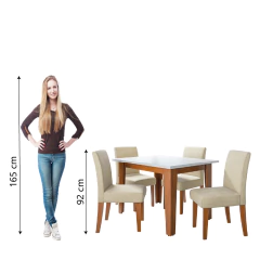 Conjunto Sala de Jantar Mesa Miami 1,20m 4 Cadeiras Trieste Madeirado/Bege Dobuê — foto 5