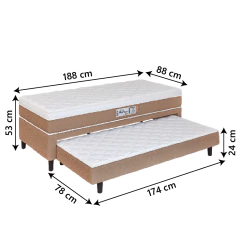 Cama Box Solteiro Com Cama Auxiliar Conjugada Espuma D28 Aspen 88x188x53cm Marrom / Branco Hellen — foto 3