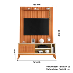 Rack Bancada Aruba Com Painel Para TV Até 55 Polegadas 1,35m Egeo Cedro/Off White Ripado Impressão 3 — foto 3