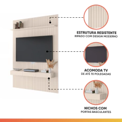 Painel para TV até 70 Polegadas 1,80x2,40m Ripado com Nicho EDN — foto 4