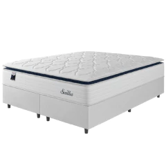 Cama Box Casal Queen Colchão Molas Ensacadas Com Pillow Sevilha 158x198x71cm Branco/Cinza Hellen — foto 1