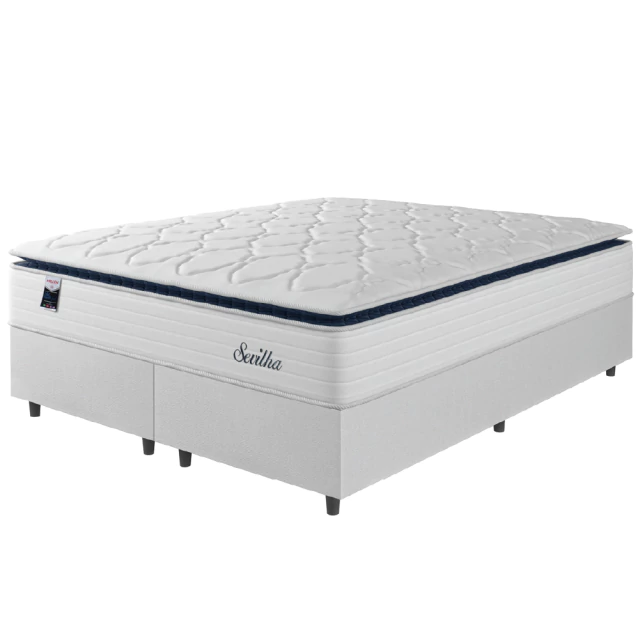 Cama Box Casal Queen Colchão Molas Ensacadas Com Pillow Sevilha 158x198x71cm Branco/Cinza Hellen