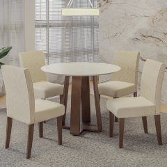 Conjunto de Mesa Sala de Jantar 4 cadeiras Redonda 1,03m Athenas Cedro/Areia — foto 2