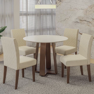 Conjunto de Mesa Sala de Jantar 4 cadeiras Redonda 1,03m Athenas Cedro/Areia