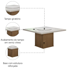 Mesa Amsterdã Tampo Giratório Dobuê Cedro / Off White 1,36m — foto 3