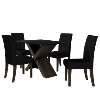 Conjunto Mesa Preto Dubai 1,35m Mdf Com 4 Cadeiras Castanho