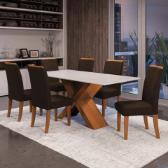 Conjunto de Mesa Sala de Jantar Tampo com Vidro 1,80m 6 Cadeiras Grécia Dobuê — foto 8