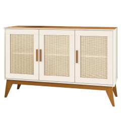 Balcão Buffet Aparador Retrô 3 Portas Rattan Andorra Madeirado / Off White EDN — foto 1