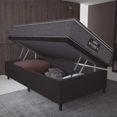 Cama Box Baú Solteiro Colchão Molas Ensacadas Pillow Top Maximus 88x188x69cm Cinza / Preto Gazin - S — foto 3