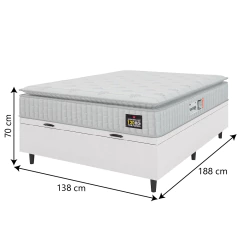 Cama Box Baú Colchão Casal Espuma D33 Vangogh Pillow Top 138x188x70cm Branco Linho Hellen - Suporta — foto 4