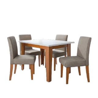 Conjunto Sala de Jantar Mesa Miami 1,20m 4 Cadeiras Trieste Madeirado/Mascavo Dobuê