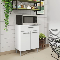 Armário de Cozinha Balcão Multiuso Para Micro Ondas Com Gaveta Diamante Branco Kit's Paraná — foto 2