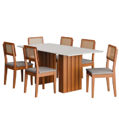 Conjunto de Mesa Sala de Jantar Ripada Tampo com Vidro 1,80m 6 Cadeiras Santiago Dobuê — foto 1