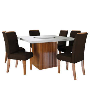 Conjunto Sala de Jantar Amsterdã New Mesa com Tampo Giratório 6 Cadeiras Grécia
