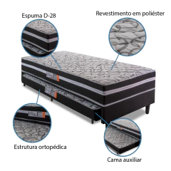 Cama Box Solteiro com Cama Auxiliar Aspen 88x188x41cm Cinza/Preto — foto 3