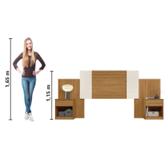 Cabeceira Para Cama Box Casal Queen 1,40m/1,60m Com Mesa De Cabeceira Freijó/Off White/Cinza Flex Ar — foto 6