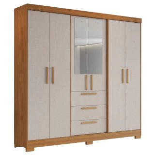 Guarda Roupas Casal 6 Portas 3 Gavetas com Espelho Croácia 100% MDF Madeirado / Off White Notável
