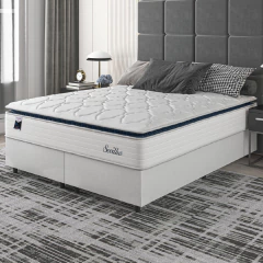 Cama Box Casal Queen Colchão Molas Ensacadas Com Pillow Sevilha 158x198x71cm Branco/Cinza Hellen — foto 2