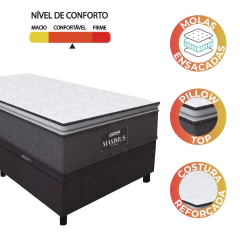 Cama Box Baú Solteiro Colchão Molas Ensacadas Pillow Top Maximus 88x188x69cm Cinza / Preto Gazin - S — foto 6