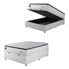 Cama Box Baú Casal Colchão Molas Ensacadas Com Pillow Sevilha 138x188x74cm Branco/Cinza Hellen — foto 1