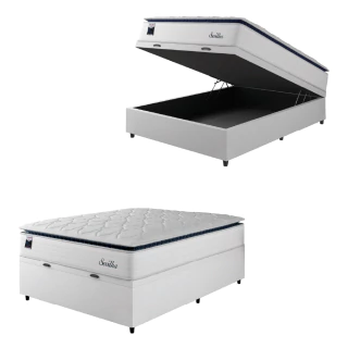 Cama Box Baú Casal Colchão Molas Ensacadas Com Pillow Sevilha 138x188x74cm Branco/Cinza Hellen