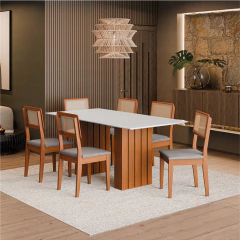 Conjunto de Mesa Sala de Jantar Ripada Tampo com Vidro 1,80m 6 Cadeiras Santiago Dobuê — foto 2