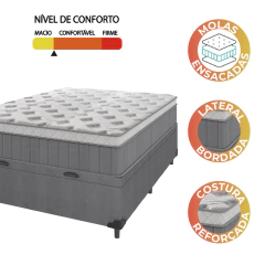Cama Box Baú Casal Colchão Molas Ensacadas Ômega 138x188x73cm Cinza / Branco Hellen - Suporta até 11 — foto 6