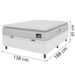 Cama Box Baú Casal Colchão Espuma D33 Pillow Top Van Gogh 138x188x65cm Branco Linho Hellen — foto 5