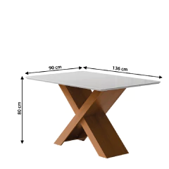 Conjunto de Mesa Sala de Jantar Tampo com Vidro 1,36m 4 Cadeiras Grécia Dobuê — foto 9