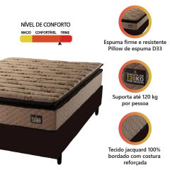 Cama Box Casal Queen Colchão Espuma D33 Pillow Top Van Gogh 158x198x67cm Suede Marrom Hellen — foto 5