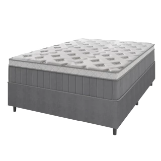 Cama Box Casal Colchão Molas Ensacadas Ômega 138x188x70cm Cinza / Branco Hellen - Suporta até 110kg