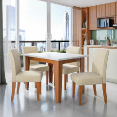 Conjunto Sala de Jantar Mesa Miami 1,20m 4 Cadeiras Trieste Madeirado/Bege Dobuê — foto 2